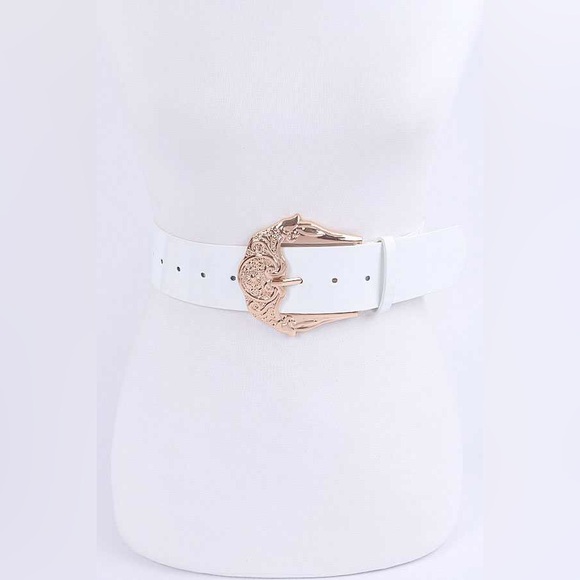 Plus Size White & Gold Patent Leather Statement Belt - Picture 2 of 9